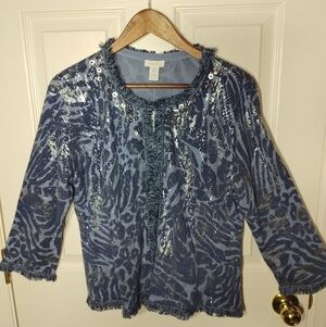 CHICO'S Blue & Silver Knit Cardigan
